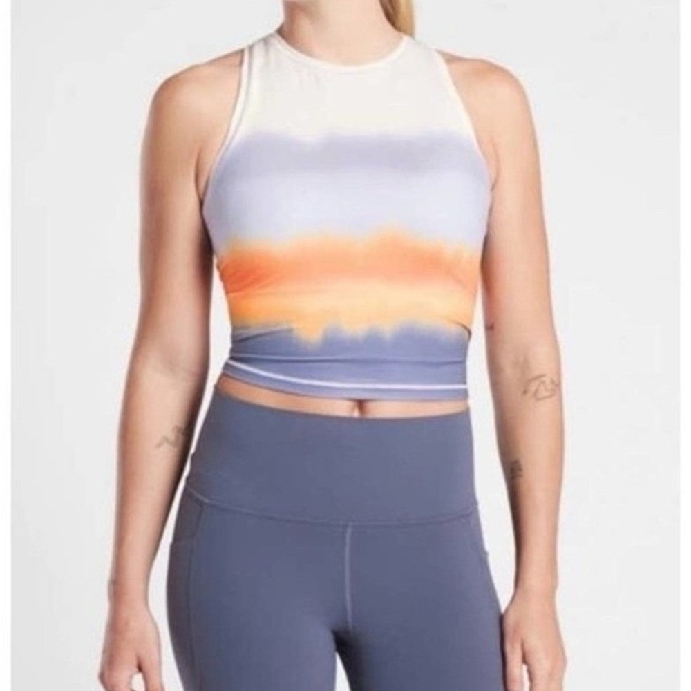 Athleta Conscious Crop Tank Top Sunset Ombre Tie Dye Racerback Yoga Small NEW